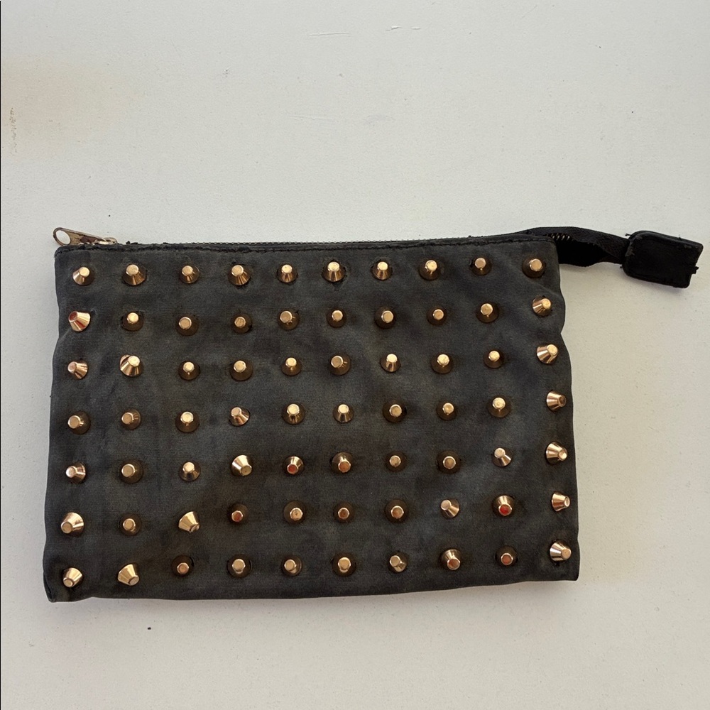 One of a Kind Stylish Black Clutch Rose Gold Studs distressed like Rick Owens